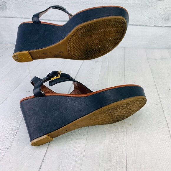 Tommy Hilfiger Women Dark Navy Open Toe Wedge Heel Platform Sandals Size 10 M - Picture 9 of 11